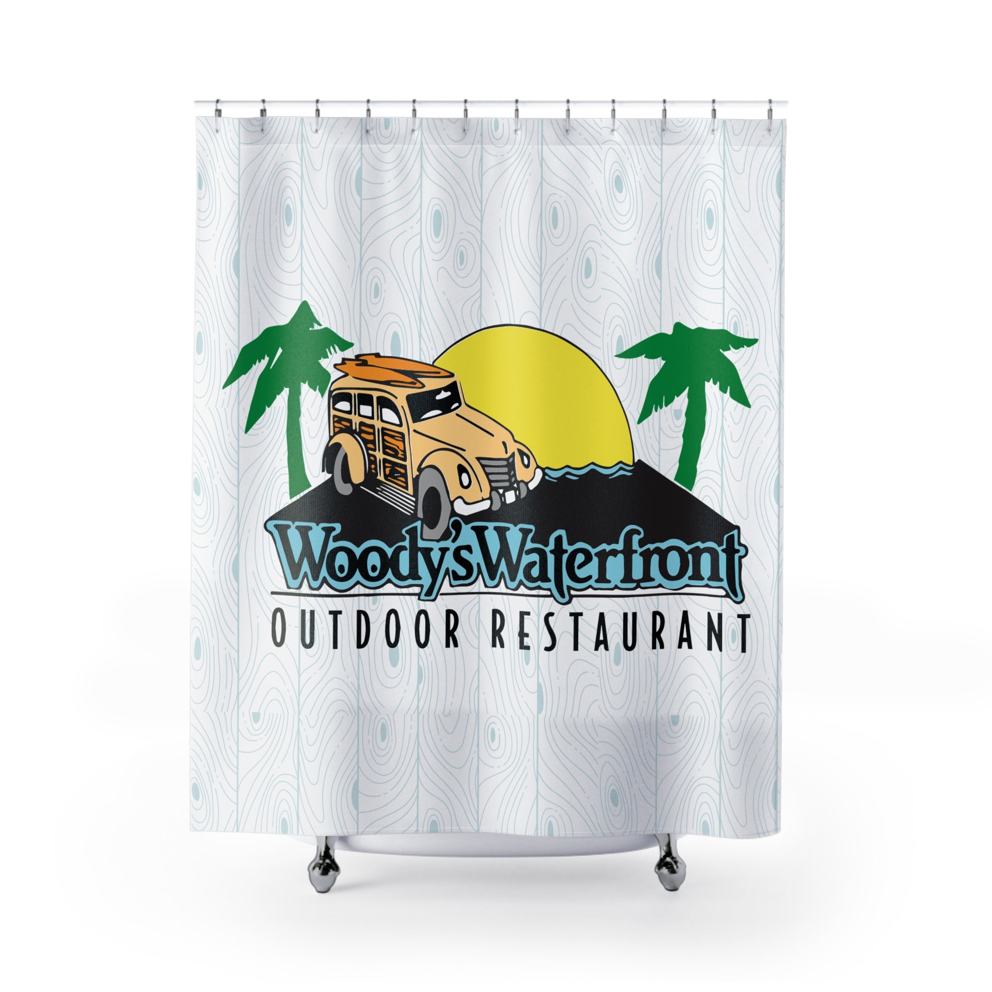 Woody's Waterfront Signature Shower Curtain